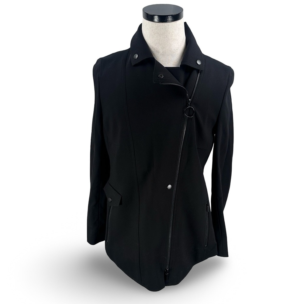 Akris Punto Womens Black Asymmetrical Zip Moto Jacket 19 02 5527 00 Size 12 NEW